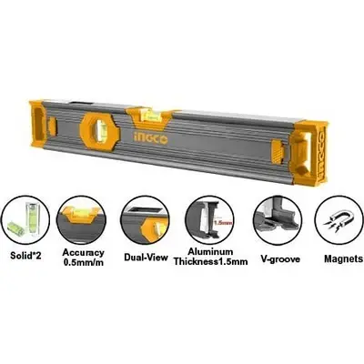Ingco Spirit Level Bar (Powerful Magnetic Base) [Industrial] HSL68040 (40cm)
