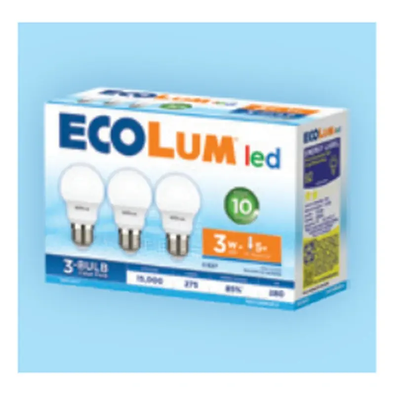 Ecolum LED A-Bulb E27 3-Bulb Value Pack 3W Daylight