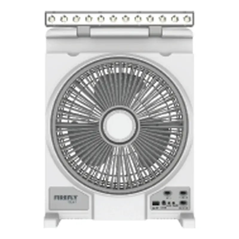 Firefly 12" Oscillating 3-Speed Rechargeable Fan with 12 LED Desk Lamp and USB Charger