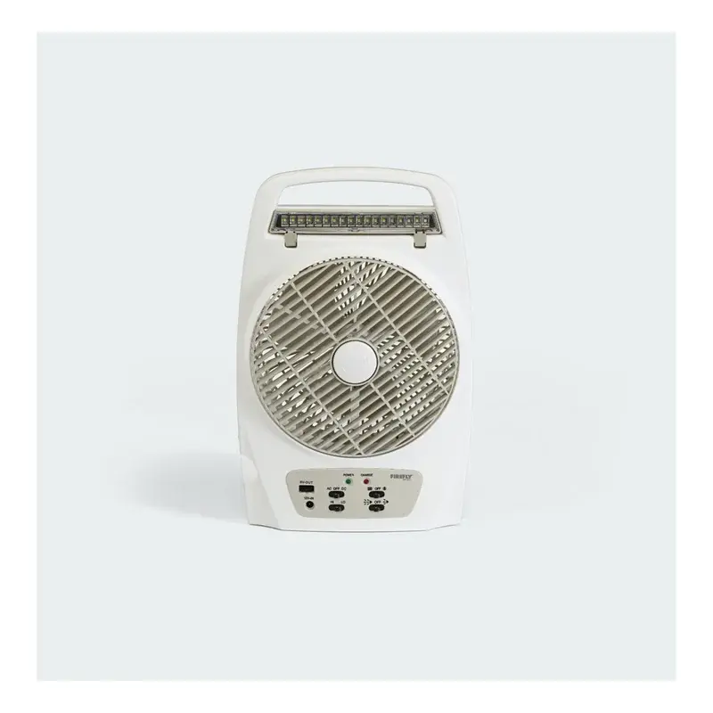 Firefly 8" Rechargeable Oscillating 2-Speed Fan with 18 LED Desk Lamp, Torch & USB Charger