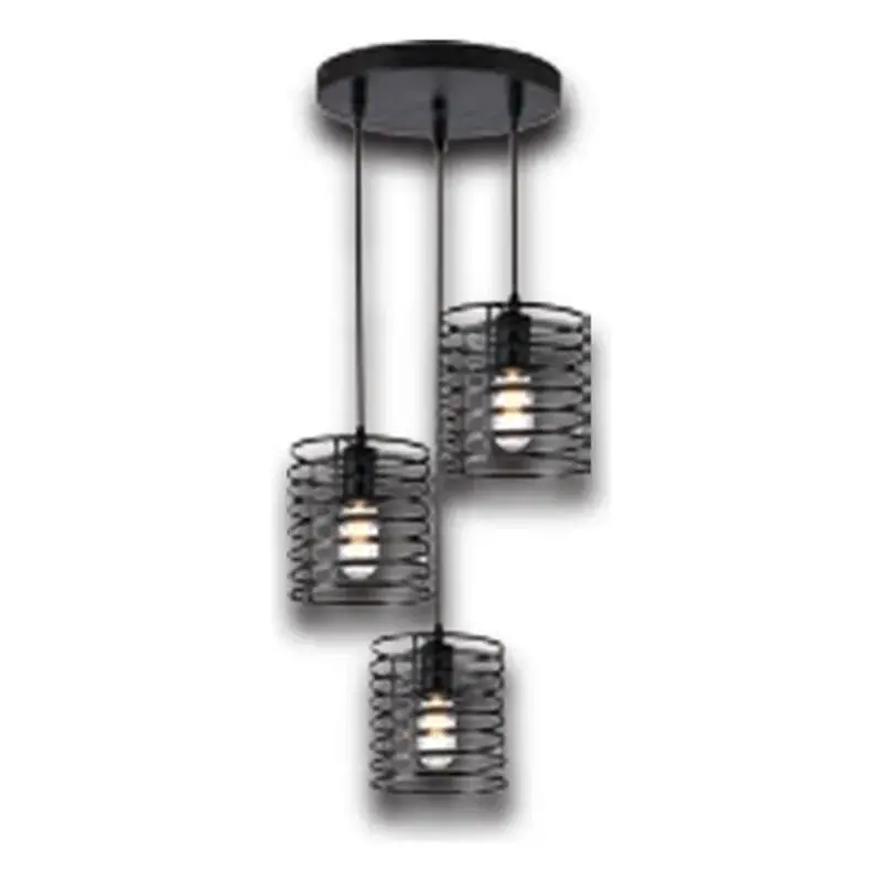 Firefly Lustre 3-Lamp Cylinder Cage Pendant Lamp Circle Plate E27