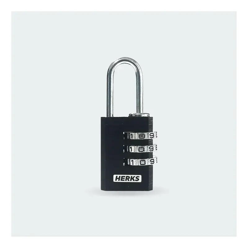 Herks Heavy Duty Luggage Padlock 3-Digit Combination Black