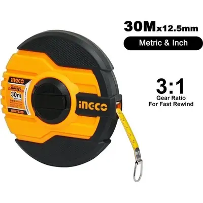 Ingco Fiberglass Measuring Tape (Closed Case) HFMT8330 (Faster Rewind)	30m x 12.5mm
