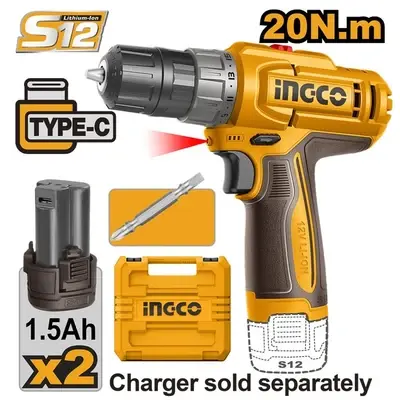 Ingco CDLI12206 Cordless Drill 12V 20Nm