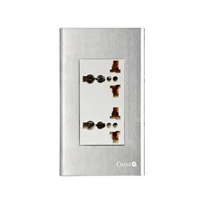 Omni Wide Series Duplex Universal Outlet with Ground in Stainless Plate 16A (universal pins)