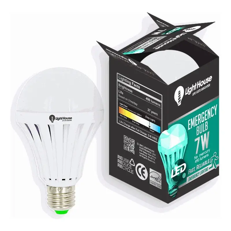Lighthouse Emergency LED Bulb w/ Holder E27 (Rechargeable) 6500K 7W A60