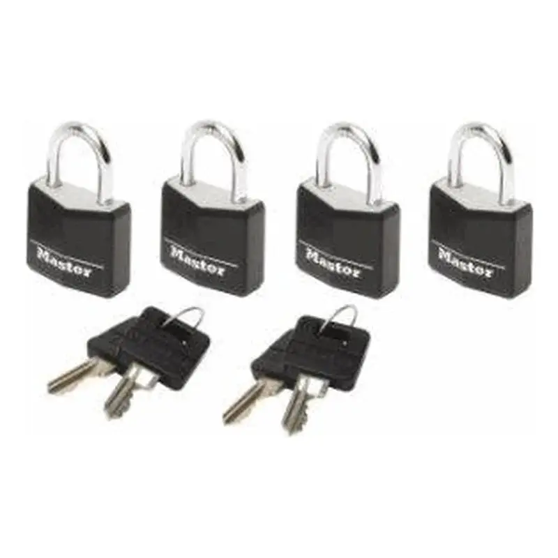 Master Lock Aluminum Padlock w/ Protective Vinyl Cover 4 pcs Key Alike No. 9140BLKEURQ 40mm