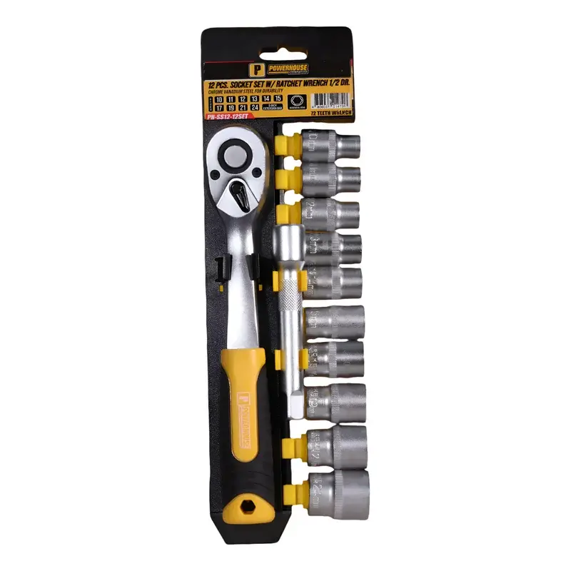 Powerhouse 12 Pcs 1/2 Drive Socket Wrench Set w/ Ratchet Wrench Set (72 Teeth)