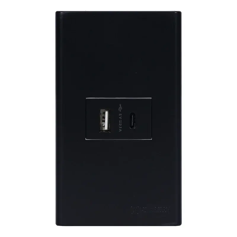 Powerhouse 1 Gang Plate w/ USB+USB-C Outlet Gray