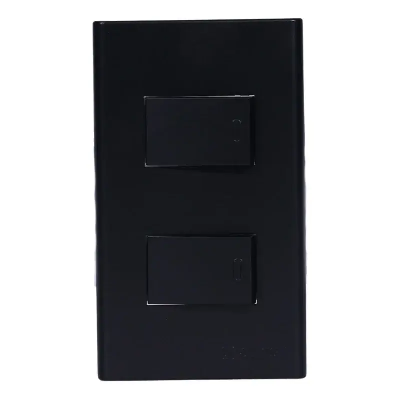 Powerhouse 2 Gang Plate w/ One Way Switch 2pc Black 250V/10A