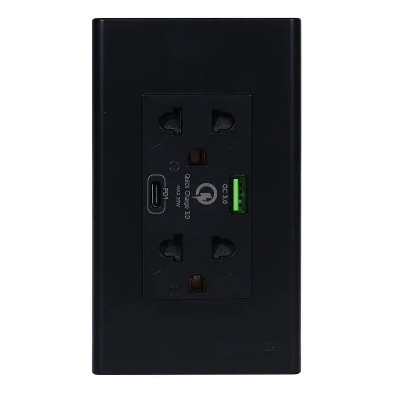 Powerhouse 3 Gang Plate w/ Duplex Universal Outlet w/ USB & Type C Port Gray 250V/106A