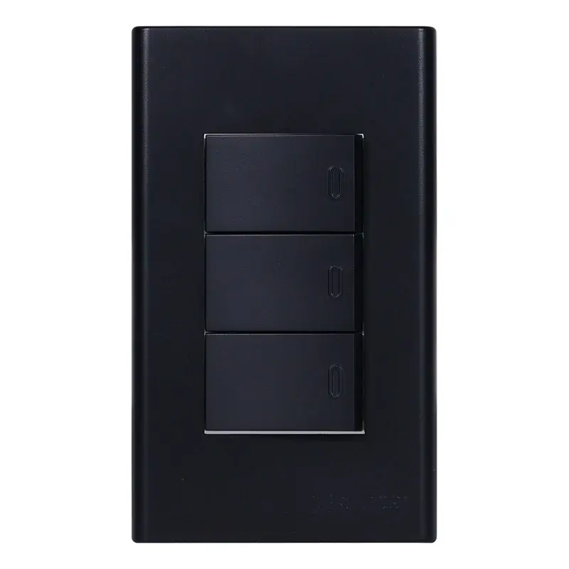 Powerhouse 3 Gang Plate w/ One Way Switch 3pc Black 250V/10A