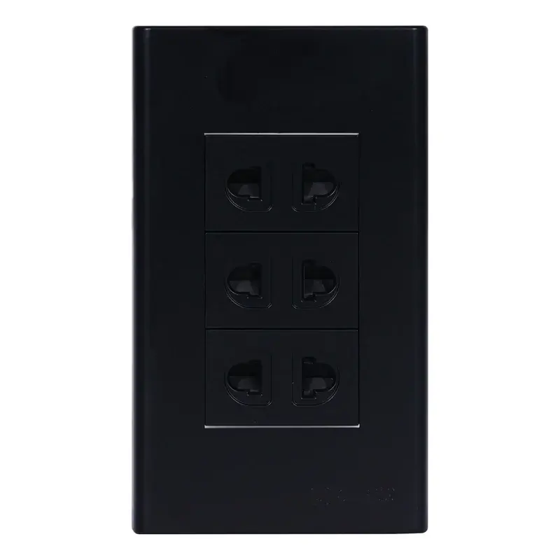 Powerhouse 3 Gang Plate w/ Universal Outlet w/ Ground 3pc Black 250V/16A