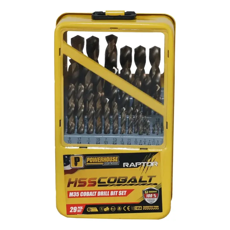 Powerhouse ANSI M35 Cobalt Jobber Drill Bit Set 29 Pcs (1/16" to 1/2")