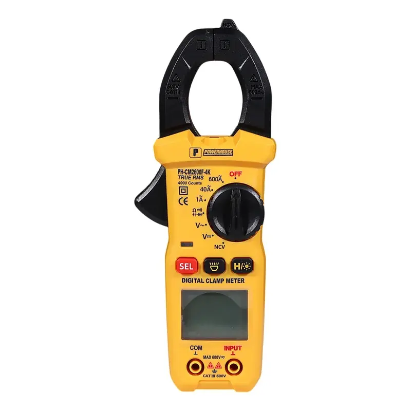 Powerhouse Digital Clamp Meter 4,000 Counts AC/DC Voltage AC/DC Current w/ Flashlight