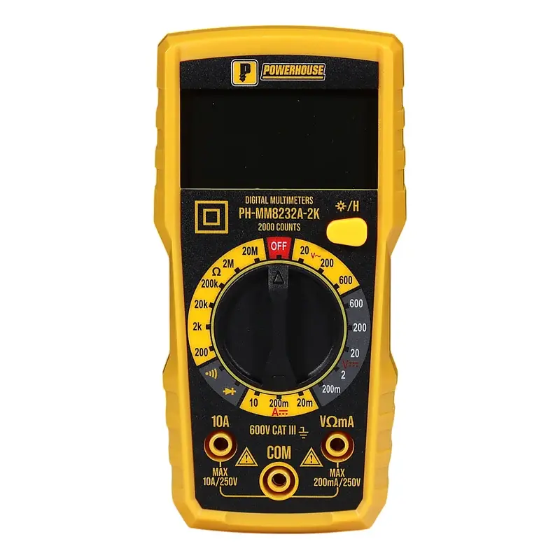 Powerhouse Digital Multimeter 2,000 Counts CAT III 600V AC/DC Voltage AC Current