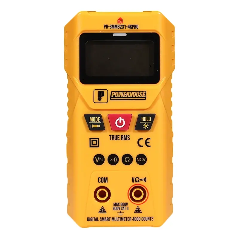 Powerhouse Digital Smart Multimeter 4,000 Counts Pro CAT III 600V AC/DC Voltage w/ Flashlight