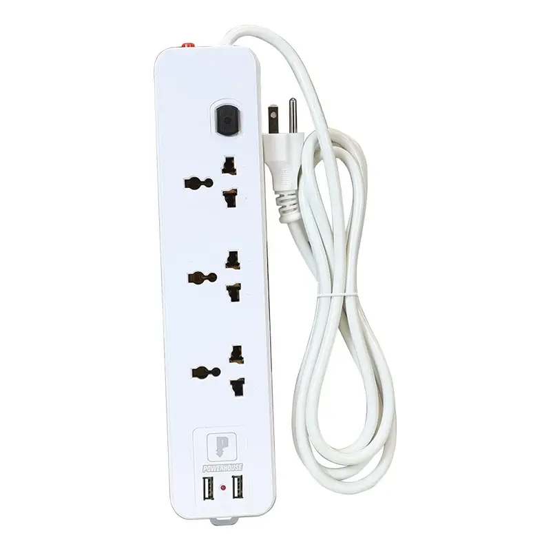 Powerhouse Extension Cord 4 Gang 2m w/ Single Switch, 2 USB & Overload Protection 10A 2500W