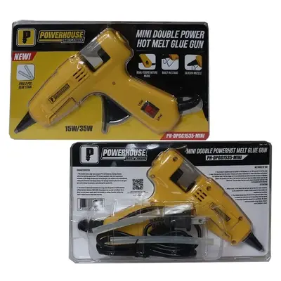 Powerhouse Mini Double Power Hot Melt Glue Gun w/ 2 Pcs 7x100mm Glue Stick 15W/ 35W