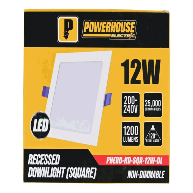 Powerhouse LED Recessed Downlight Square Day Light HD 7" 6500K 12W