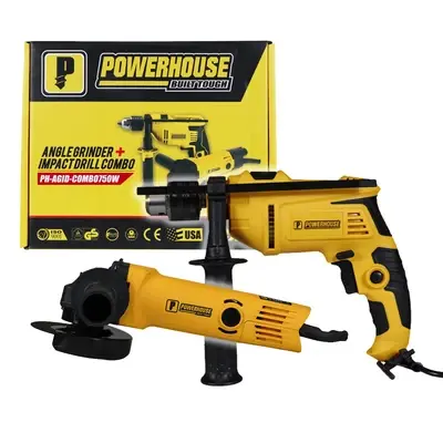 Powerhouse Angle Grinder 750W 4" and Impact Drill 750W Combo Set