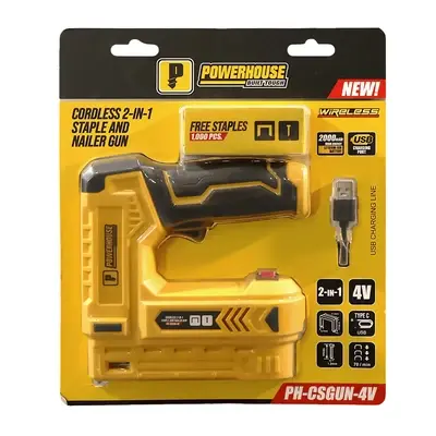 Powerhouse Cordless 2-in-1 Staple and Nail Gun 4V USB Type-C w/ 500pcs Nails & Staples