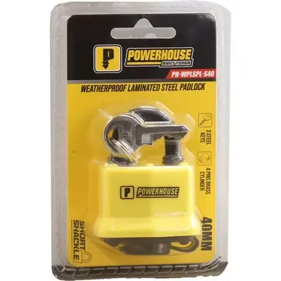 Powerhouse Weatherproof Laminated Steel Padlock Short Shackle 40mm