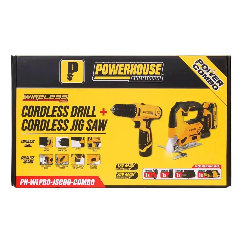 Powerhouse Power Combo Cordless Jigsaw 20V and Cordless Drill/driver 12V Set