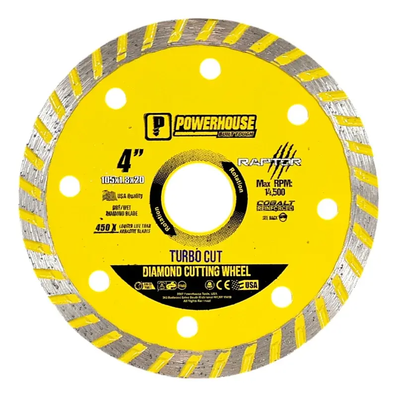 Powerhouse Raptor Series Diamond Cutting Wheel Turbo Cut 4" (105mm x 1.8mm)