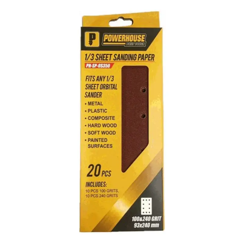 Powerhouse Sanding Paper for Orbital Sander 93x240mm (10pcs-100grit;10pcs-240grit)