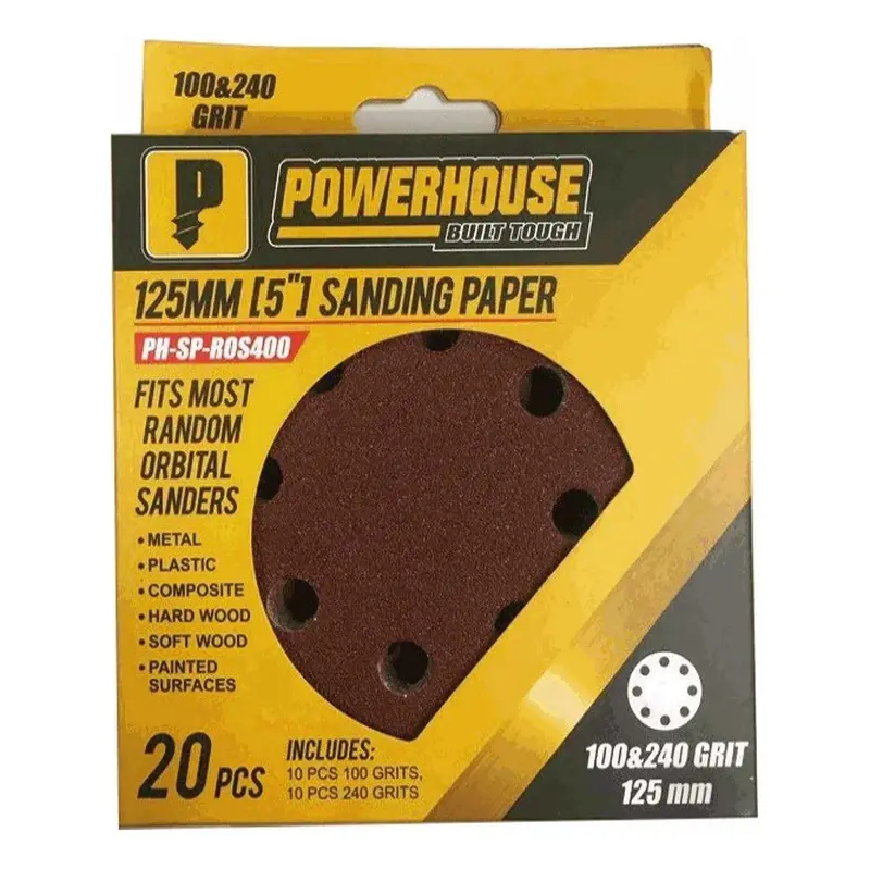 Powerhouse Sanding Paper for Random Orbital Sander 125mm (10pcs-100grit;10pcs-240grit)