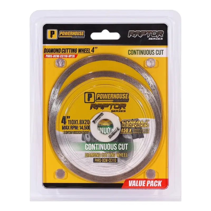 Powerhouse Raptor Series Diamond Cutting Wheel Continuous Cut 4" 110 x 2.0mm Value Pack (2 Pcs)
