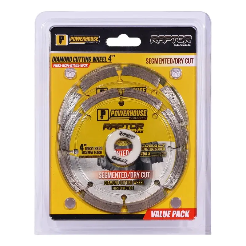 Powerhouse Raptor Series Diamond Cutting Wheel Segmented (Dry) Cut 4" 105 x 1.8mm Value Pack (2 Pcs)