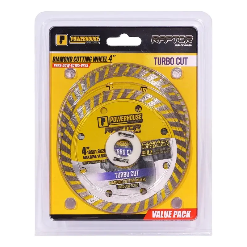 Powerhouse Raptor Series Diamond Cutting Wheel Turbo Cut 4" 105 x 1.8mm Value Pack (2 Pcs)