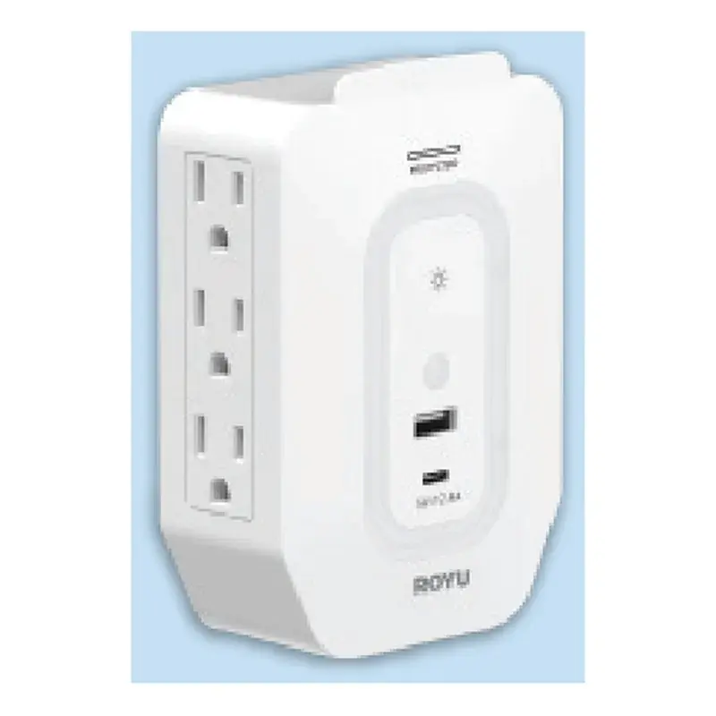 Royu 6 Gang Wall Adapter with Night Light & USB Ports 10A