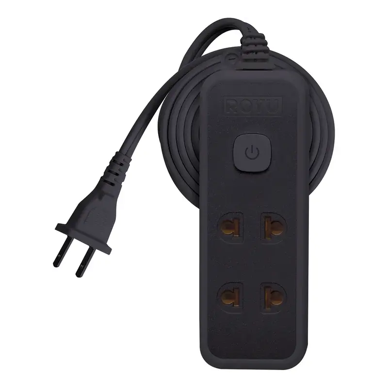 Royu Extension Cord Push Button Switch with Light Universal + Flat Pin 4+1 Gang 4m Black Blister Pack