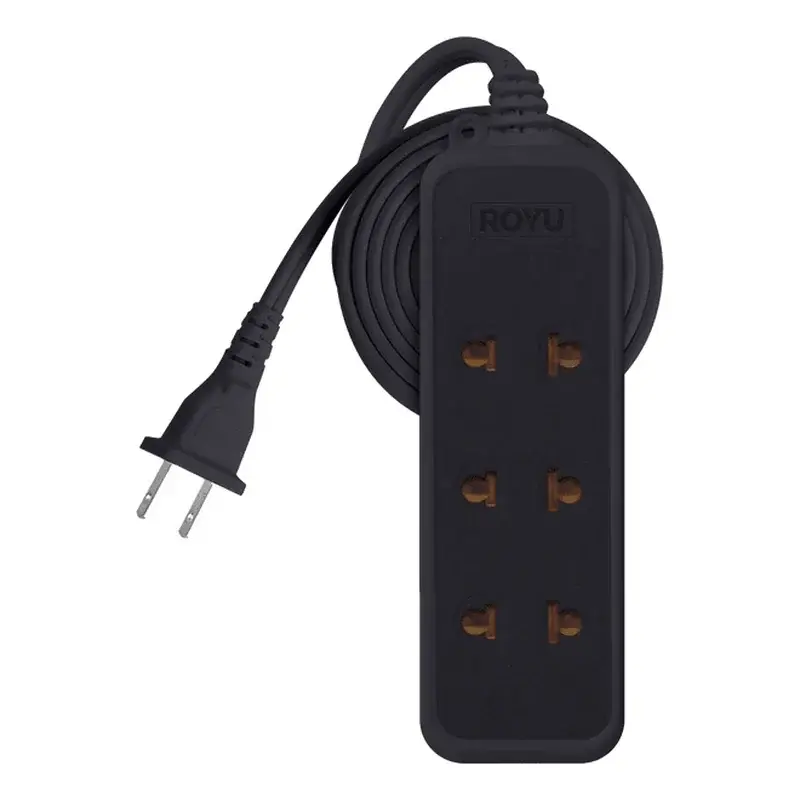 Royu Extension Cord Universal + Flat Pin Outlet 2+1 Gang 4m White Blister Pack
