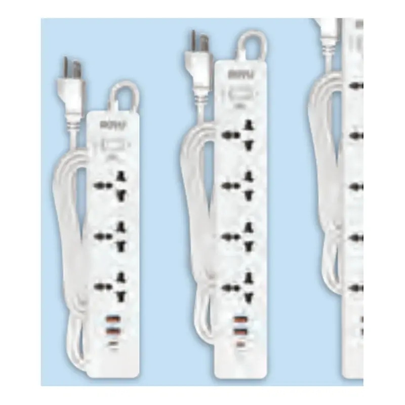 Royu Power Strip 3 Gang One Main Switch with Light Indicator & 3 USB Ports 10A 2m White