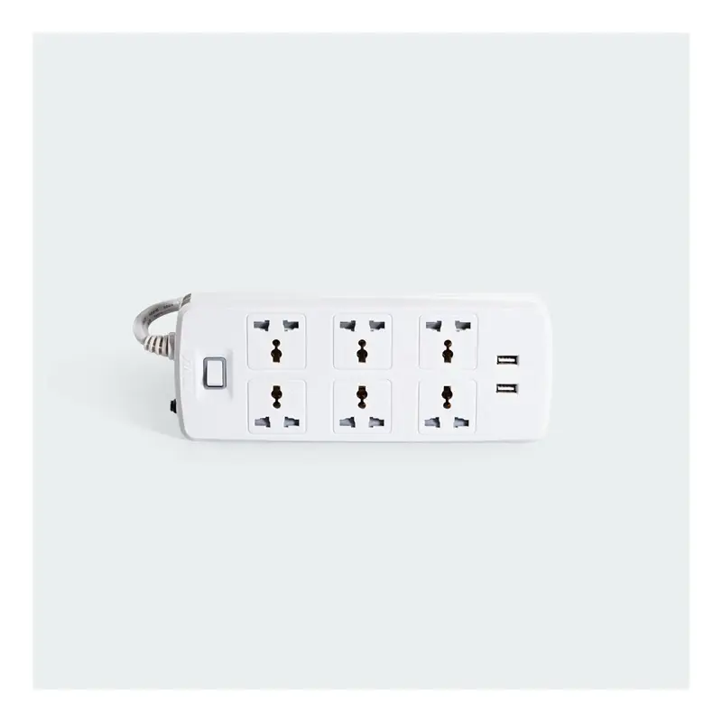 Royu Power Strip 6 Gang One Master Switch & 2 USB Ports 10A 2m Gray