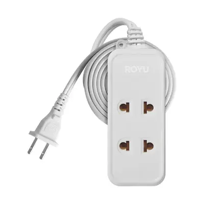 Royu Extension Cord Universal + Flat Pin Outlet 2+1 Gang 9m White Polybag