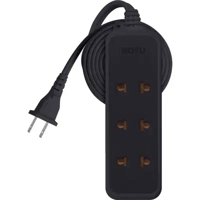 Royu Extension Cord Universal + Flat Pin Outlet 3+1 Gang 9m Black Polybag
