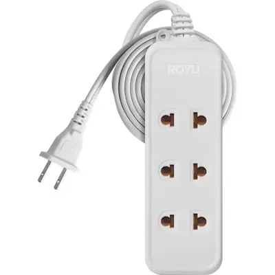 Royu Extension Cord Universal + Flat Pin Outlet 3+1 Gang 6m White Polybag