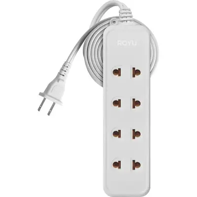 Royu Extension Cord Universal + Flat Pin Outlet 4+1 Gang 3m White Polybag