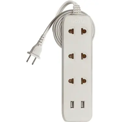 Royu Universal Extension Cord with 2 USB Ports 3 Gang 3m White