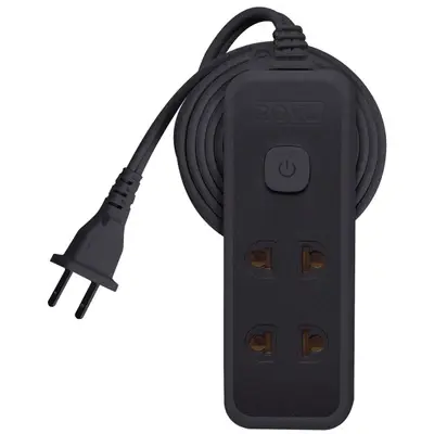 Royu Extension Cord Push Button Switch with Light Universal + Flat Pin 2+1 Gang 9m Black Polybag