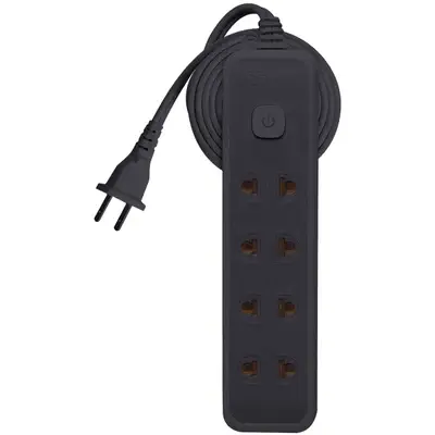 Royu Extension Cord Push Button Switch with Light Universal + Flat Pin 4+1 Gang 3m White Polybag
