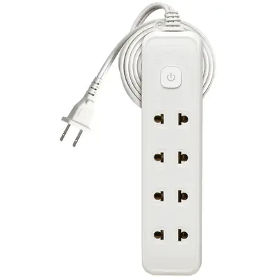 Royu Extension Cord Push Button Switch with Light Universal + Flat Pin 4+1 Gang 9m White Polybag