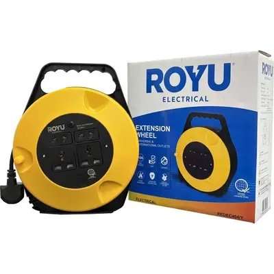 Royu Extension Wheel 4 Gang 2 Universal & 2 International Outlets 10A 10m Yellow