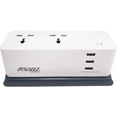 Royu Desk Extension Cord 2 Gang International Outlets & 3 USB Ports 10A 2m White