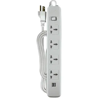 Royu Power Strip 4 Gang One Master Switch & 2 USB Ports 10A 2m White
